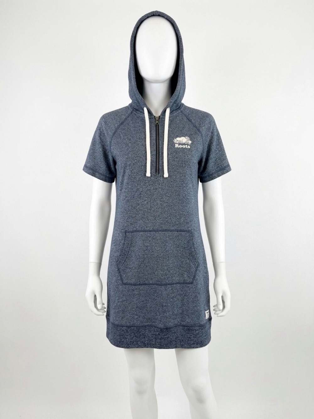 Roots Heather Navy Blue Salt and Pepper Short Sleeve Hoodie Sweater Dress Small - Picture 1 of 5